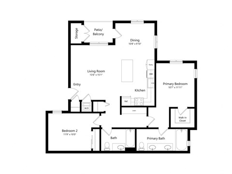 2 Bed 2 Bath 1,112 Sq. Ft. Floor Plan at Lakeview 88, Spring Valley